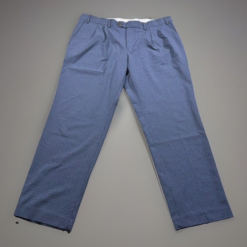 Ralph Ralph Lauren Pleated Dress Pants Mens 38x30 Blue Micro Plaid Stretch EUC